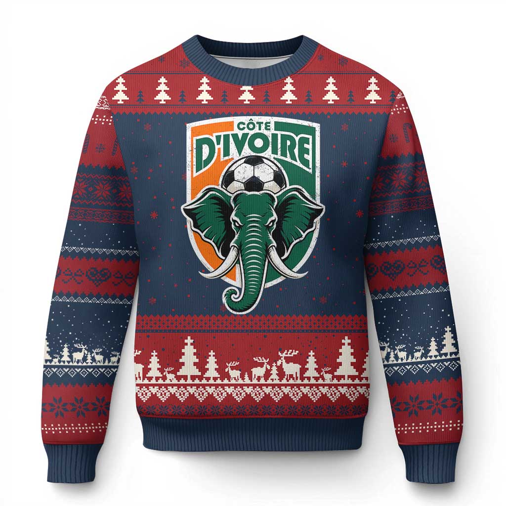 Côte D'ivoire Classic Ivory Coast Elephant Football Ugly Christmas Sweater Ivorians Pride TS11 Navy Red Print Your Wear