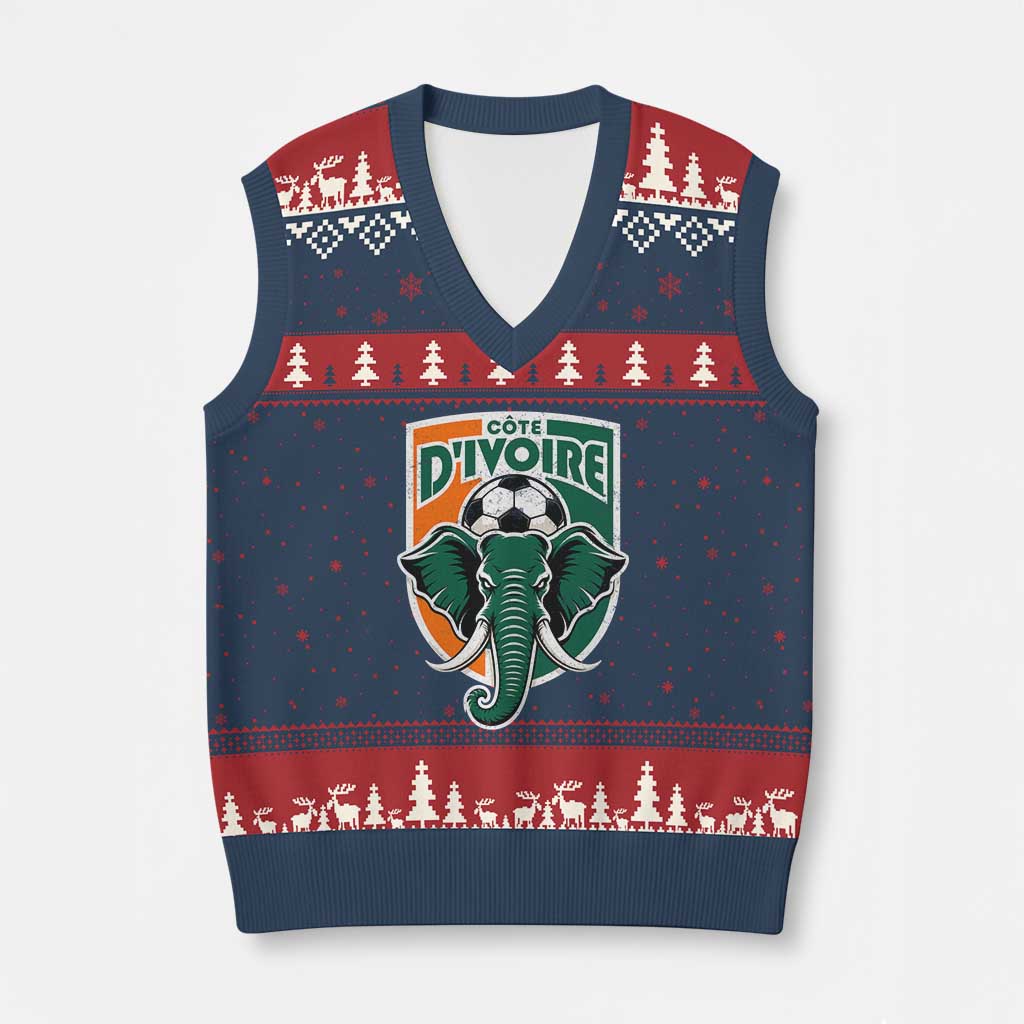 Côte D'ivoire Classic Ivory Coast Elephant Football V-Neck Knit Sweater Vest Ivorians Pride TS11 Navy Red Print Your Wear