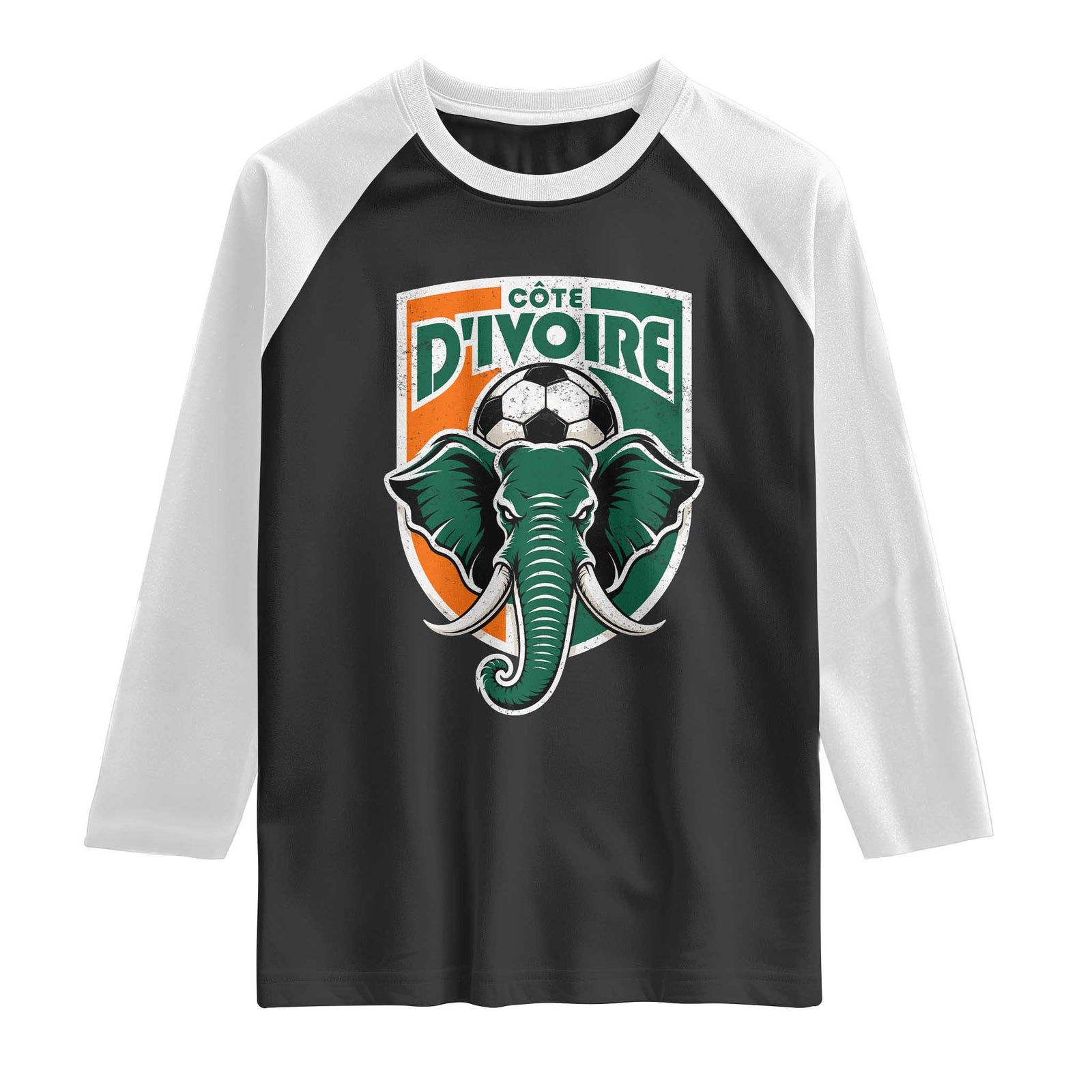 Côte D'ivoire Classic Ivory Coast Elephant Football Raglan Shirt Ivorians Pride TS11 Black White Print Your Wear