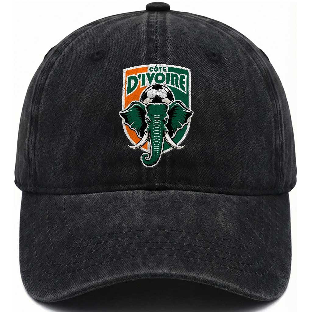 Côte D'ivoire Classic Ivory Coast Elephant Football Washed Cotton Baseball Cap Ivorians Pride TS11 Print Your Wear