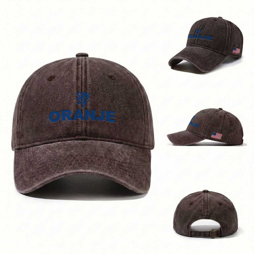 Oranje Holland Emblem Lion Nederland Dutch Heritage Washed Cotton Baseball Cap