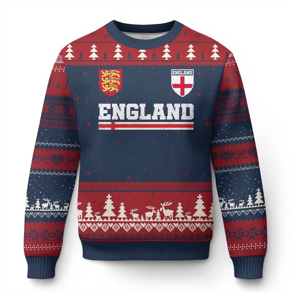 England Three Lions Symbol Red Cross Athletic Jersey Style Ugly Christmas Sweater TS11 Navy Red Print Your Wear