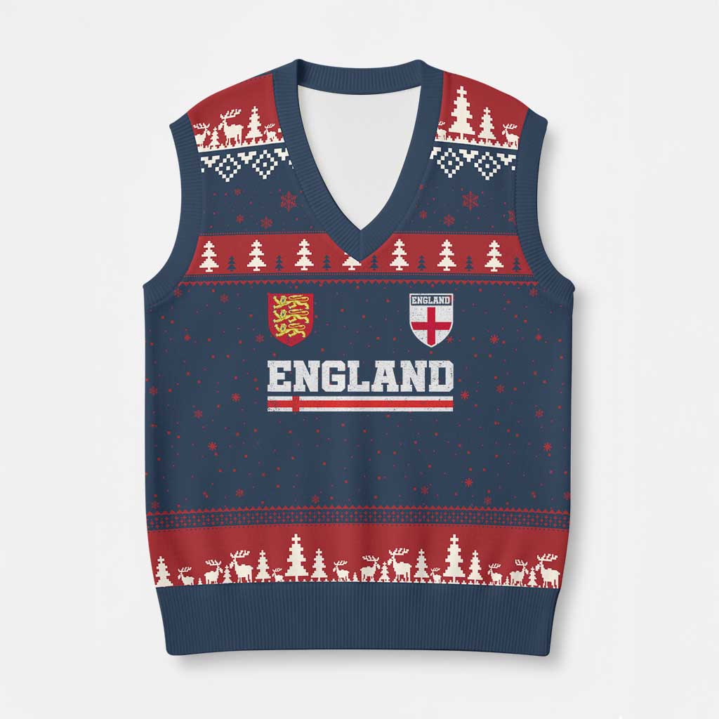 England Three Lions Symbol Red Cross Athletic Jersey Style V-Neck Knit Sweater Vest