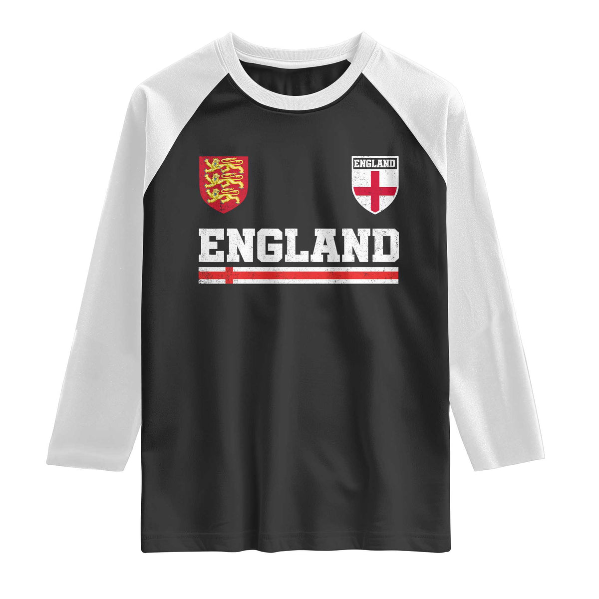 England Three Lions Symbol Red Cross Athletic Jersey Style Raglan Shirt
