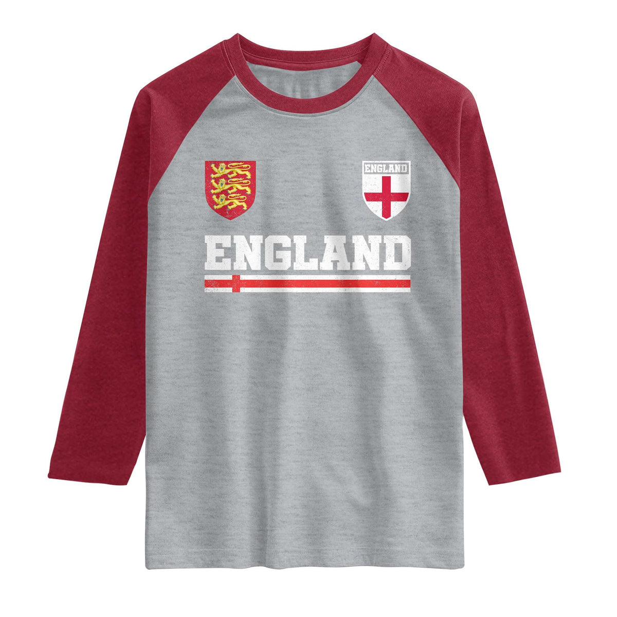 England Three Lions Symbol Red Cross Athletic Jersey Style Raglan Shirt