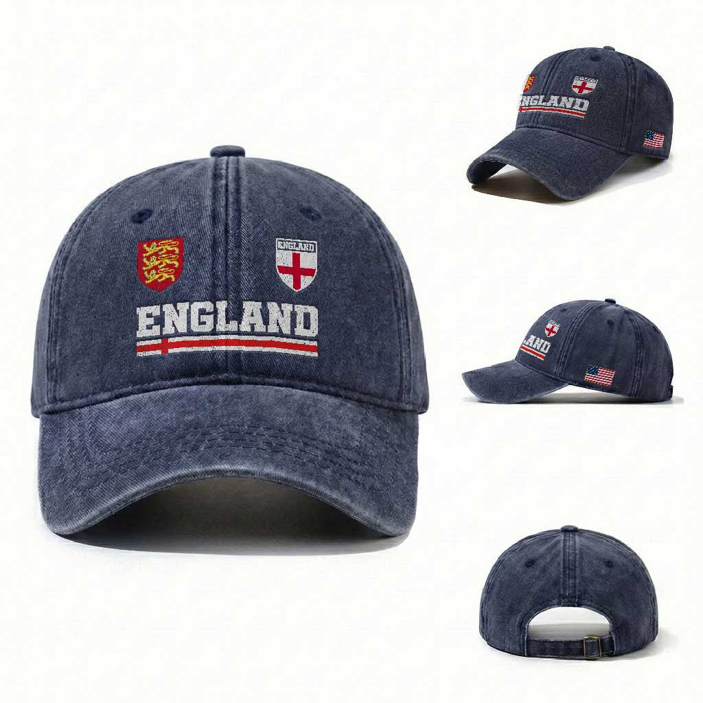 England Three Lions Symbol Red Cross Athletic Jersey Style Washed Cotton Baseball Cap