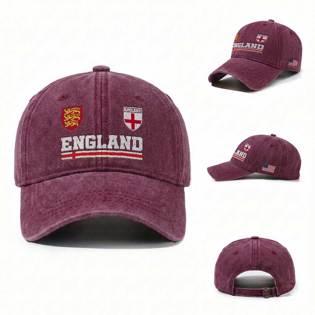 England Three Lions Symbol Red Cross Athletic Jersey Style Washed Cotton Baseball Cap