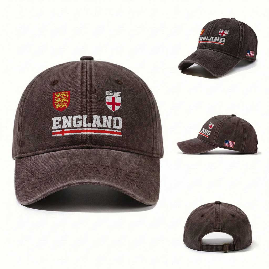 England Three Lions Symbol Red Cross Athletic Jersey Style Washed Cotton Baseball Cap