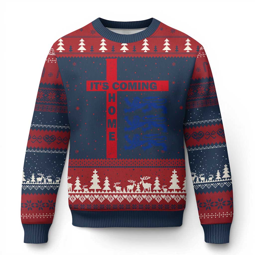 It Is Coming Home England Football Ugly Christmas Sweater St George Cross Three Lions