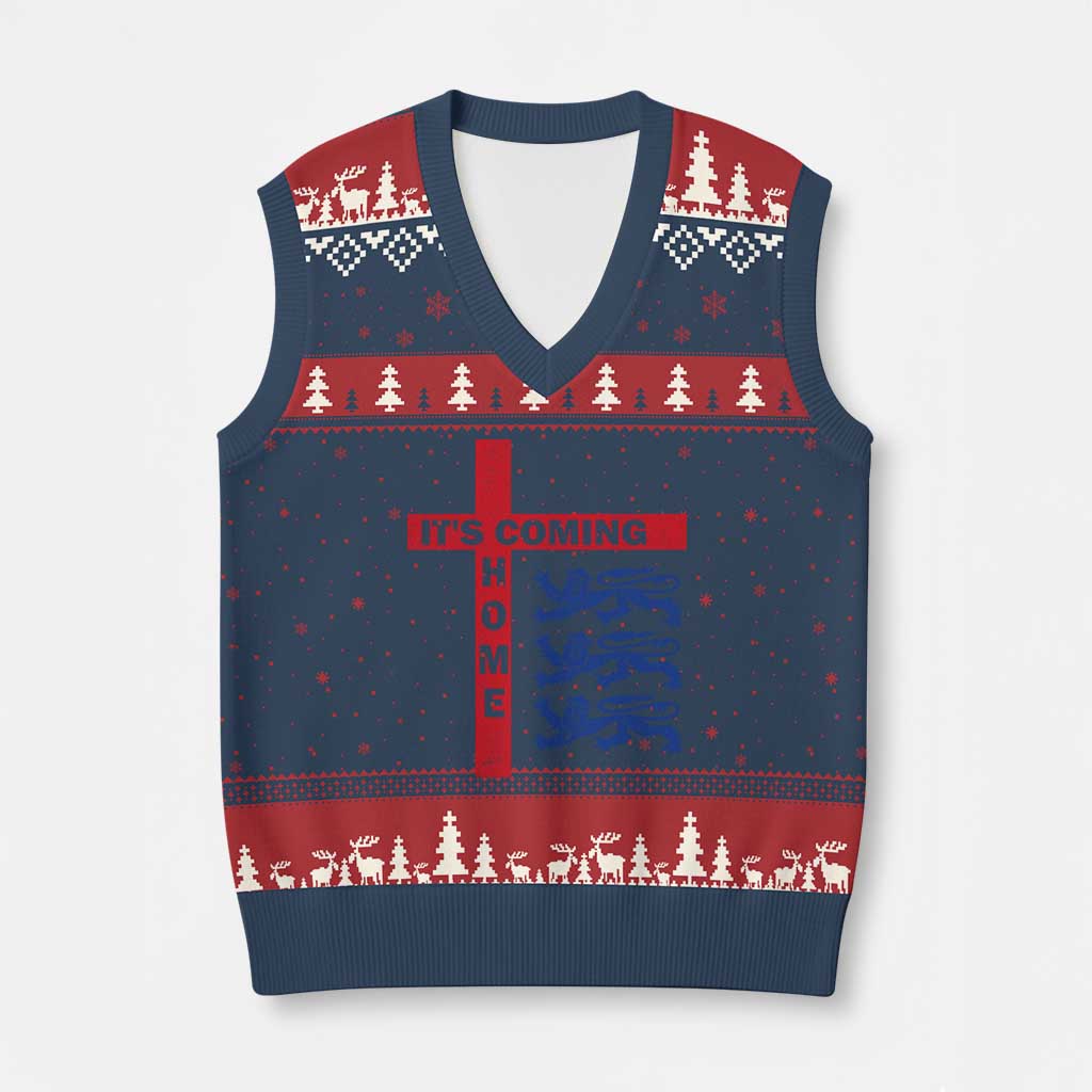 It Is Coming Home England Football V-Neck Knit Sweater Vest St George Cross Three Lions