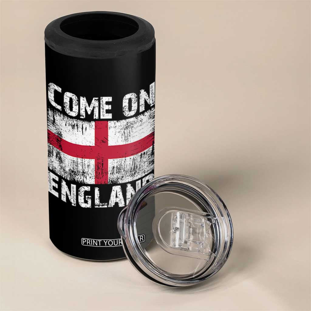 Come On England 4 in 1 Can Cooler Tumbler Vintage St George Cross Flag Football Fan