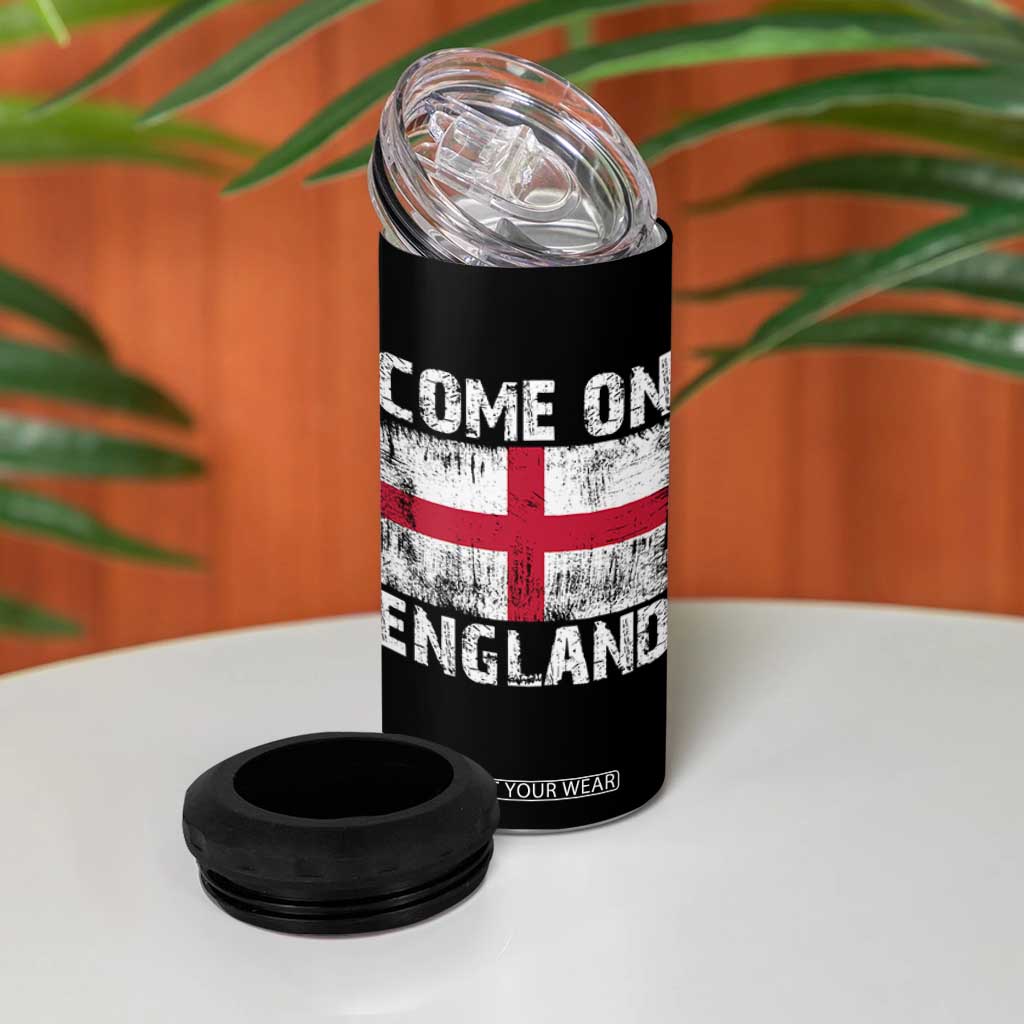 Come On England 4 in 1 Can Cooler Tumbler Vintage St George Cross Flag Football Fan
