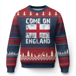 Come On England Ugly Christmas Sweater Vintage St George Cross Flag Football Fan