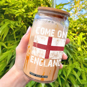 Come On England Glass Can Vintage St George Cross Flag Football Fan