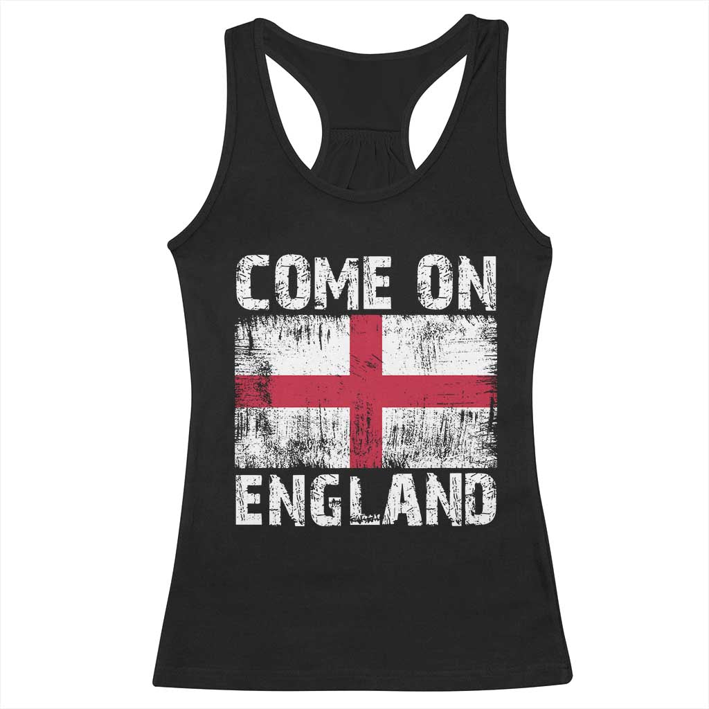 Come On England Racerback Tank Top Vintage St George Cross Flag Football Fan TS11 Black Print Your Wear