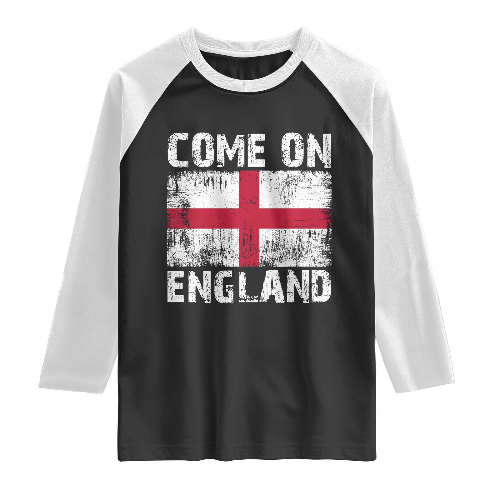 Come On England Raglan Shirt Vintage St George Cross Flag Football Fan TS11 Black White Print Your Wear