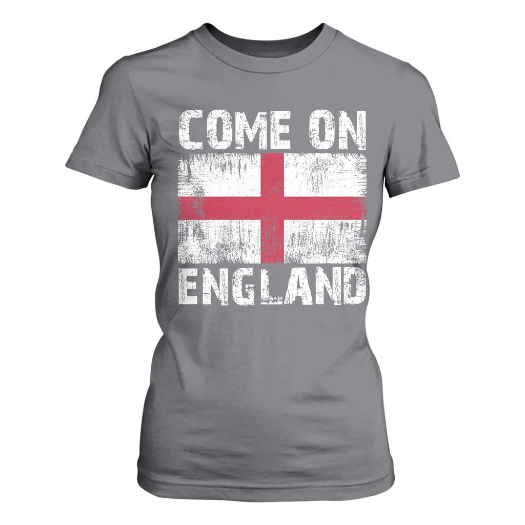 Come On England T Shirt For Women Vintage St George Cross Flag Football Fan