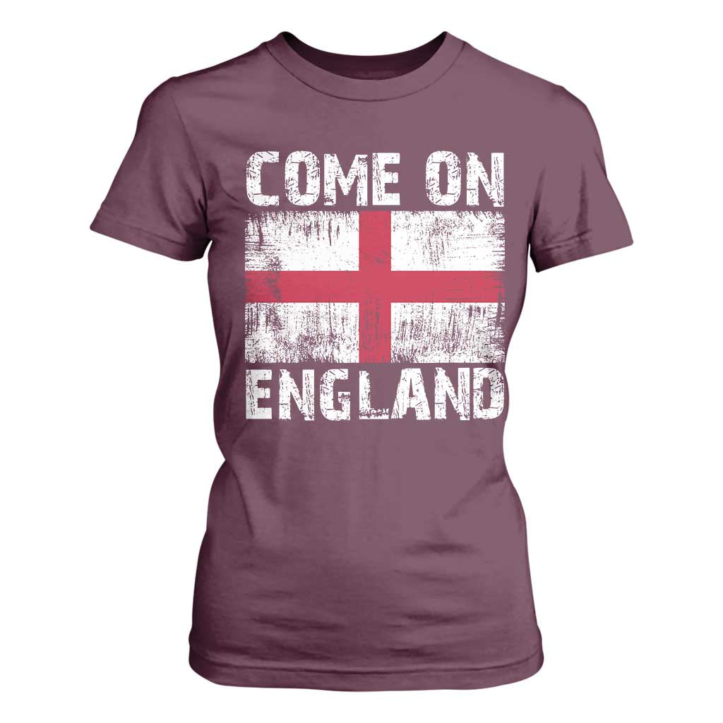 Come On England T Shirt For Women Vintage St George Cross Flag Football Fan