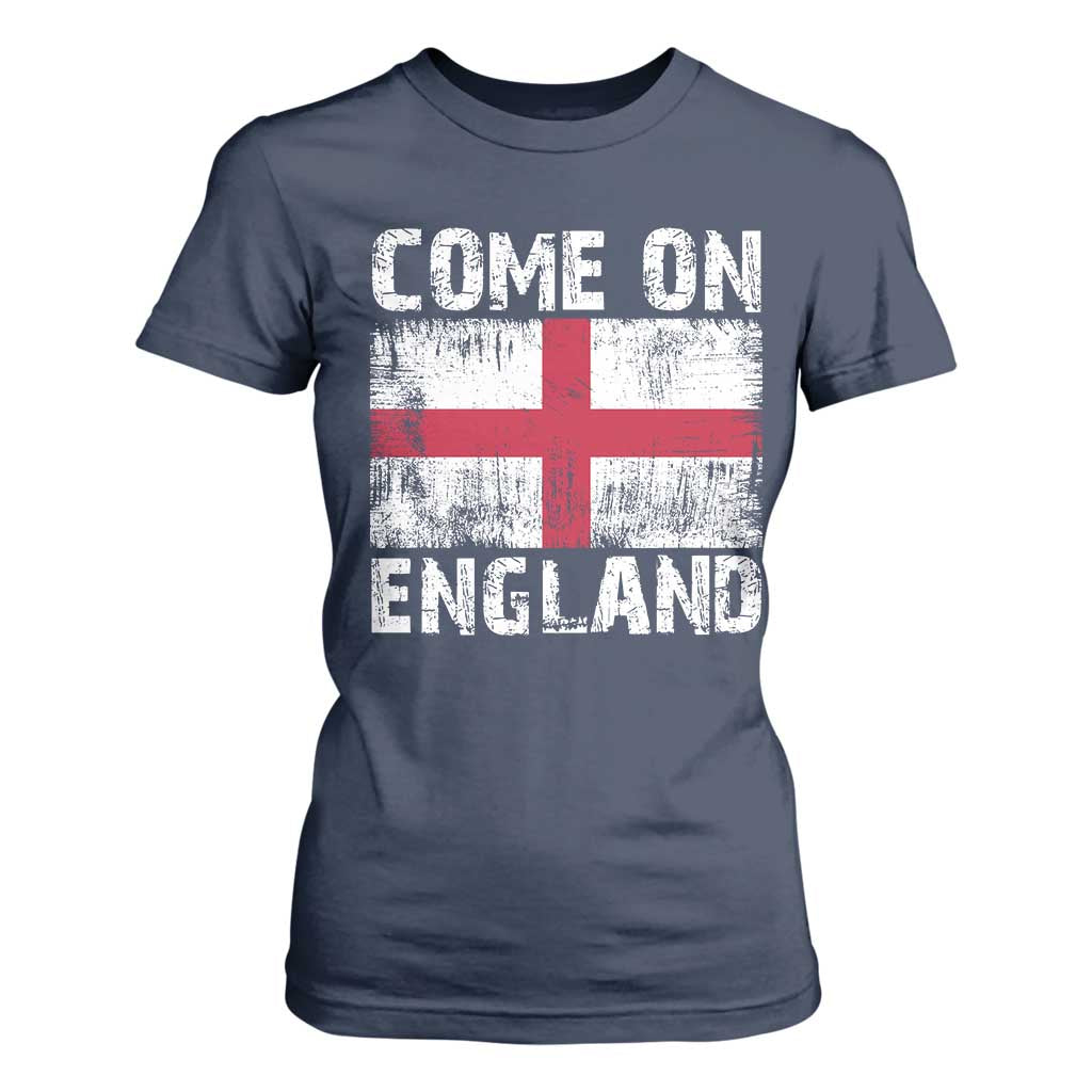 Come On England T Shirt For Women Vintage St George Cross Flag Football Fan