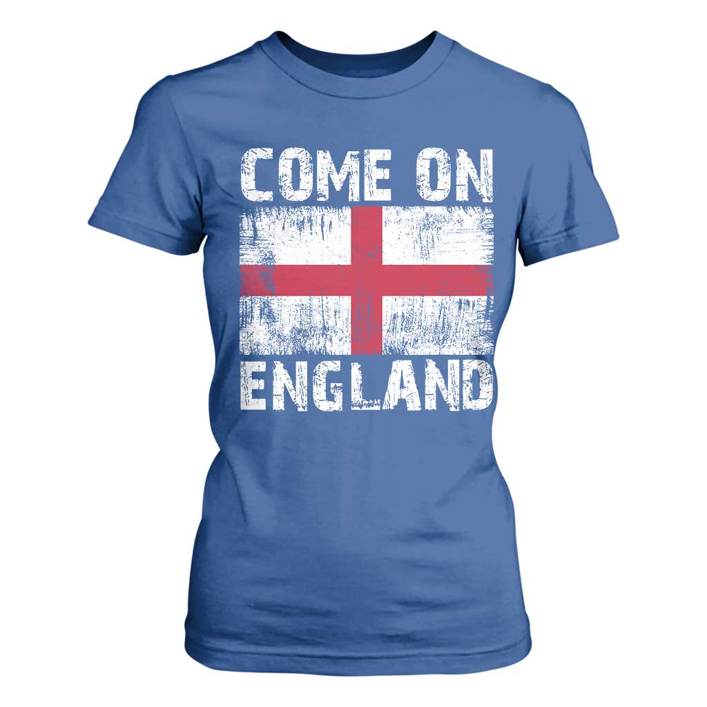 Come On England T Shirt For Women Vintage St George Cross Flag Football Fan