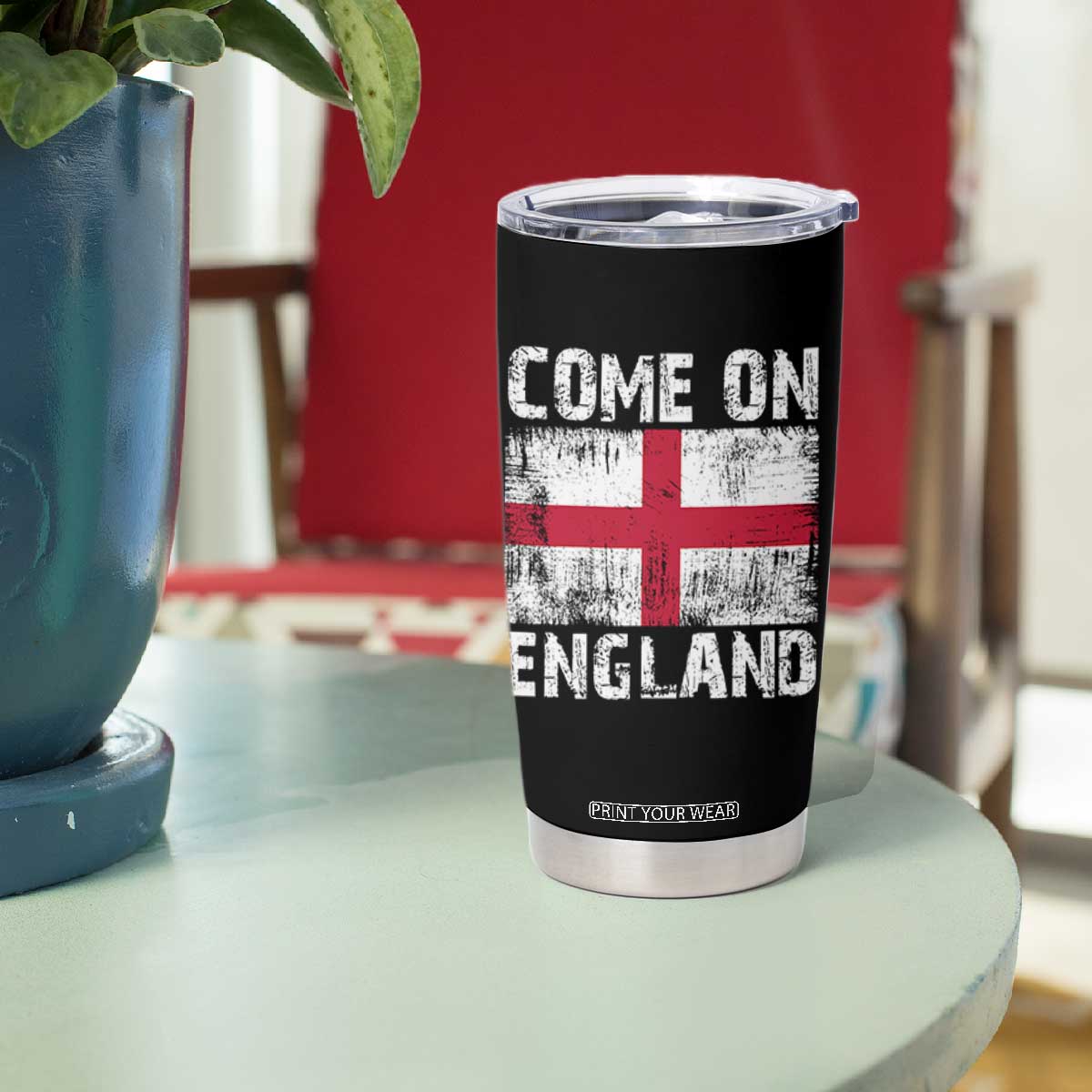 Come On England Tumbler Cup Vintage St George Cross Flag Football Fan