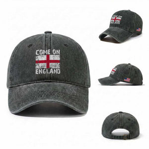 Come On England Washed Cotton Baseball Cap Vintage St George Cross Flag Football Fan