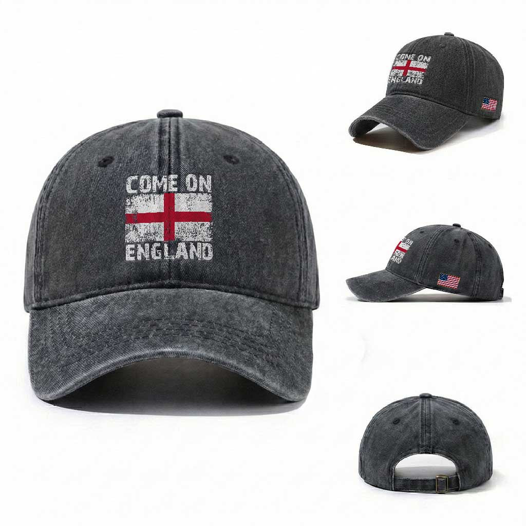 Come On England Washed Cotton Baseball Cap Vintage St George Cross Flag Football Fan