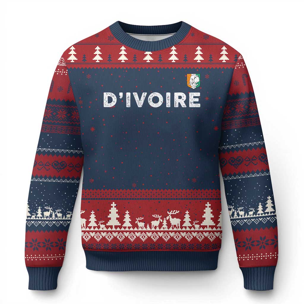 Côte D Ivoire Ugly Christmas Sweater Ivory Coast Crest Football Elephant Family Matching TS11 Navy Red Print Your Wear