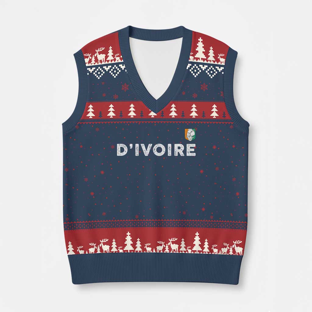 Côte D Ivoire V-Neck Knit Sweater Vest Ivory Coast Crest Football Elephant Family Matching