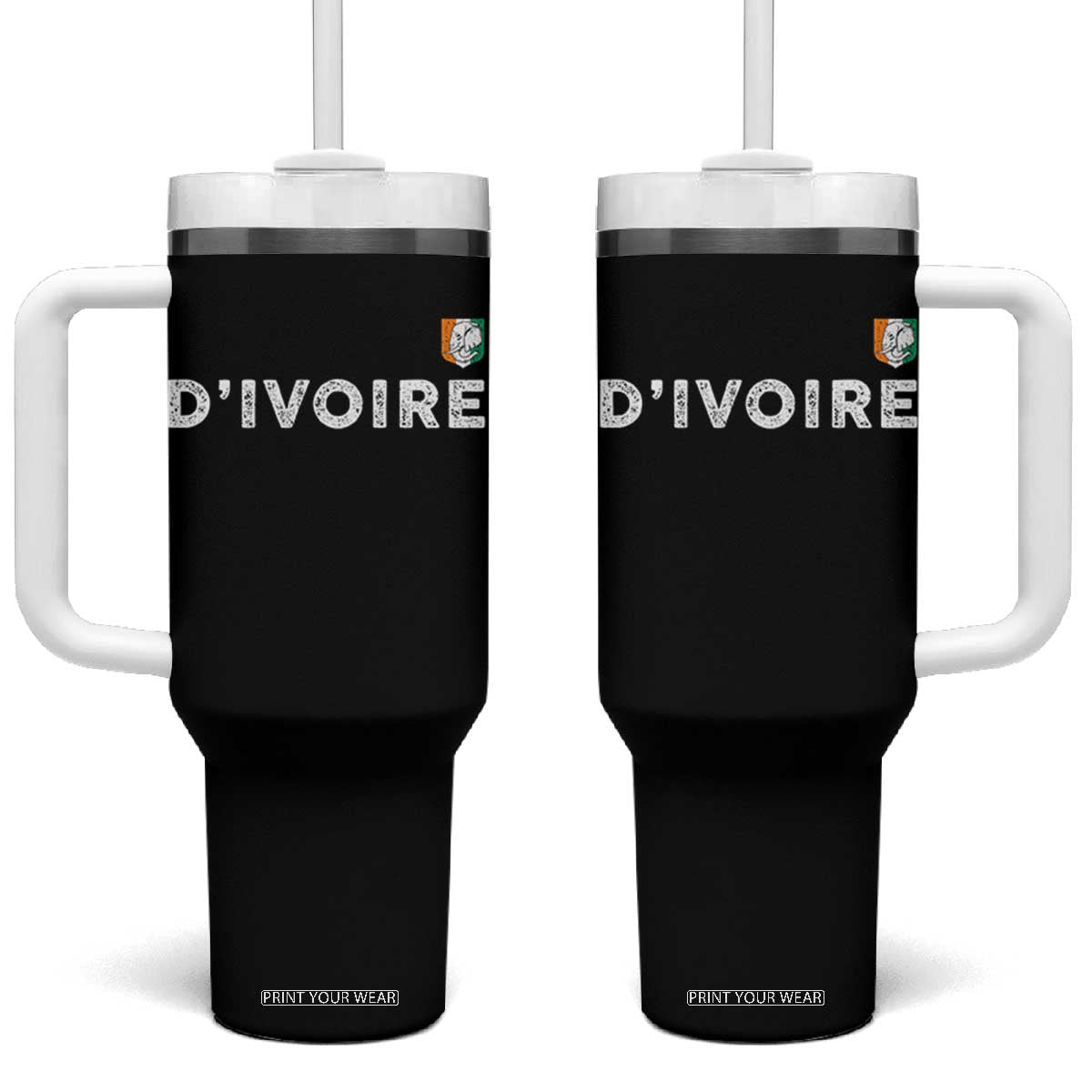 Côte D Ivoire Tumbler With Handle Ivory Coast Crest Football Elephant Family Matching TS11 One Size: 40 oz Black Print Your Wear