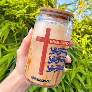 England Football St George Cross Three Lions Emblem Glass Can