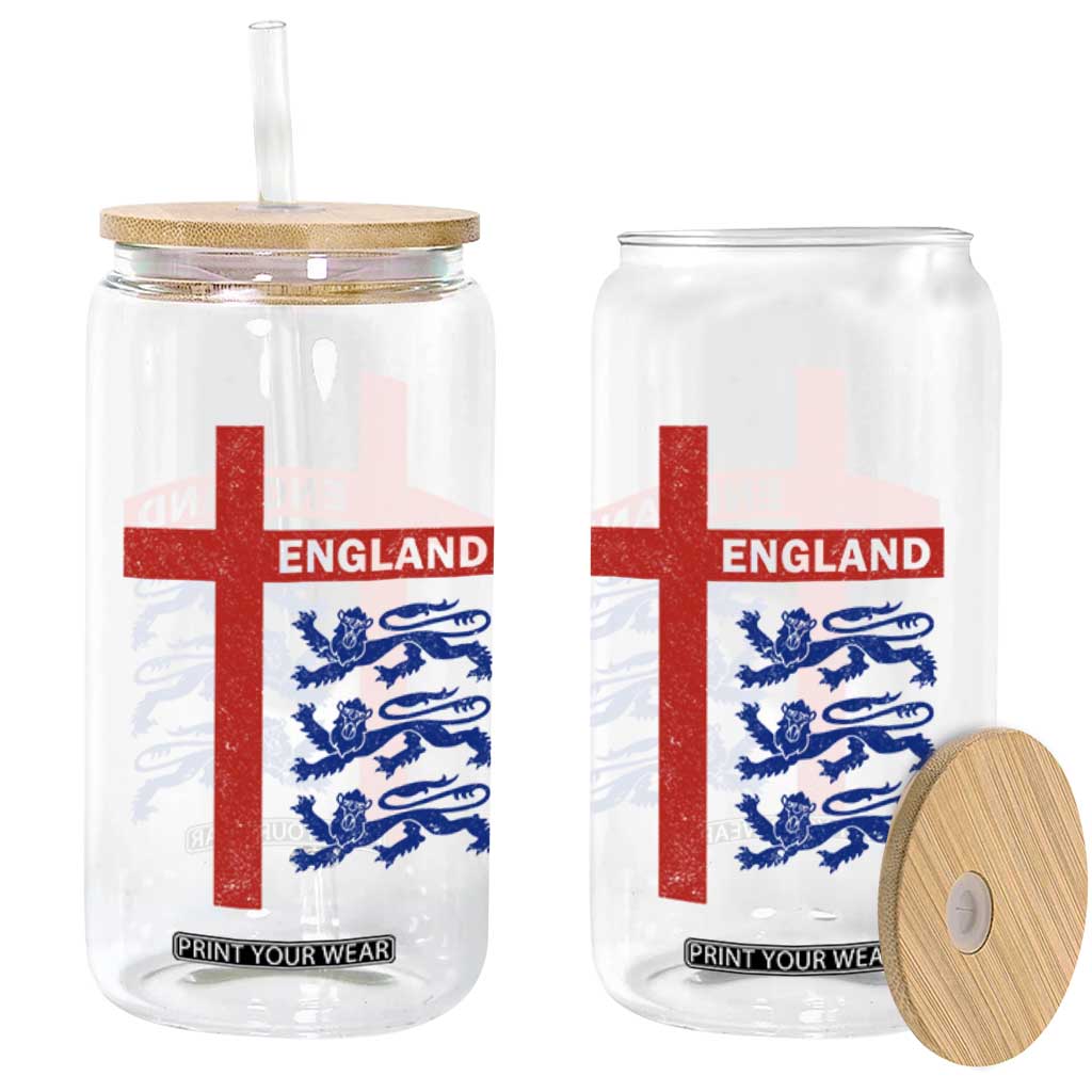 England Football St George Cross Three Lions Emblem Glass Can
