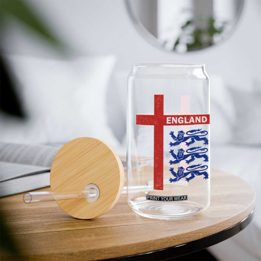 England Football St George Cross Three Lions Emblem Glass Can