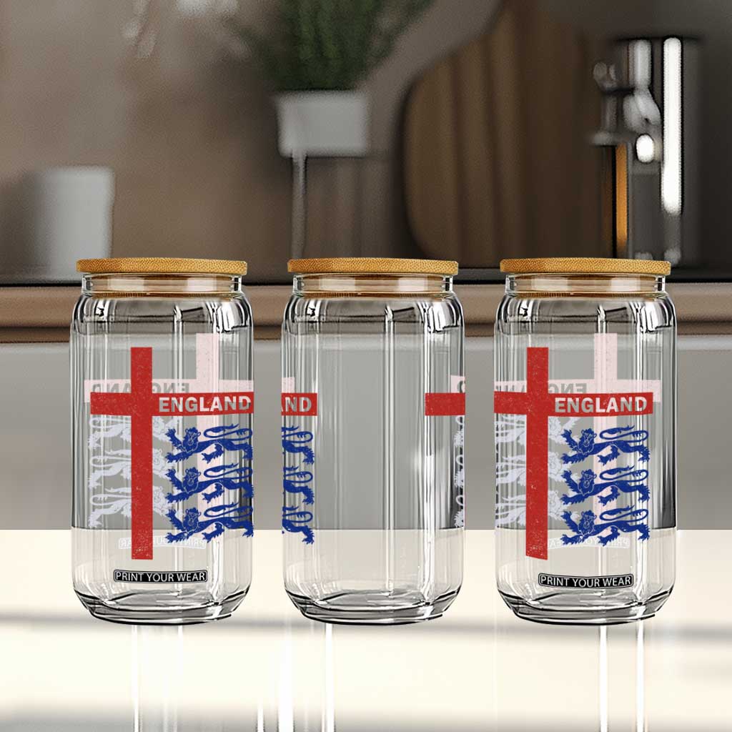 England Football St George Cross Three Lions Emblem Glass Can