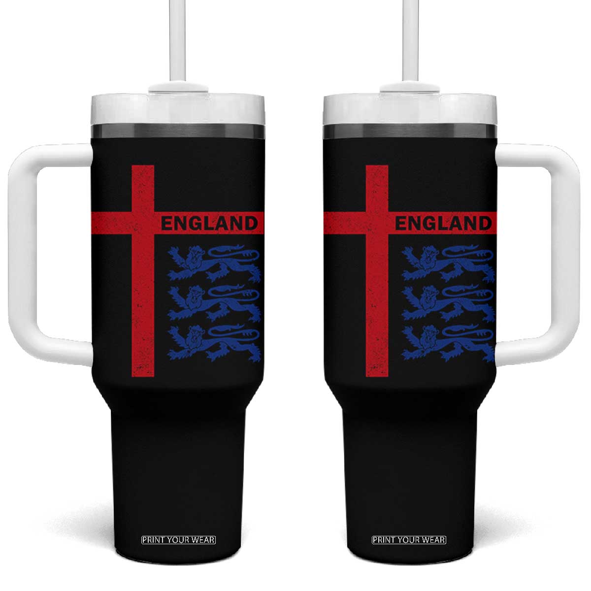 England Football St George Cross Three Lions Emblem Tumbler With Handle TS11 One Size: 40 oz Black Print Your Wear