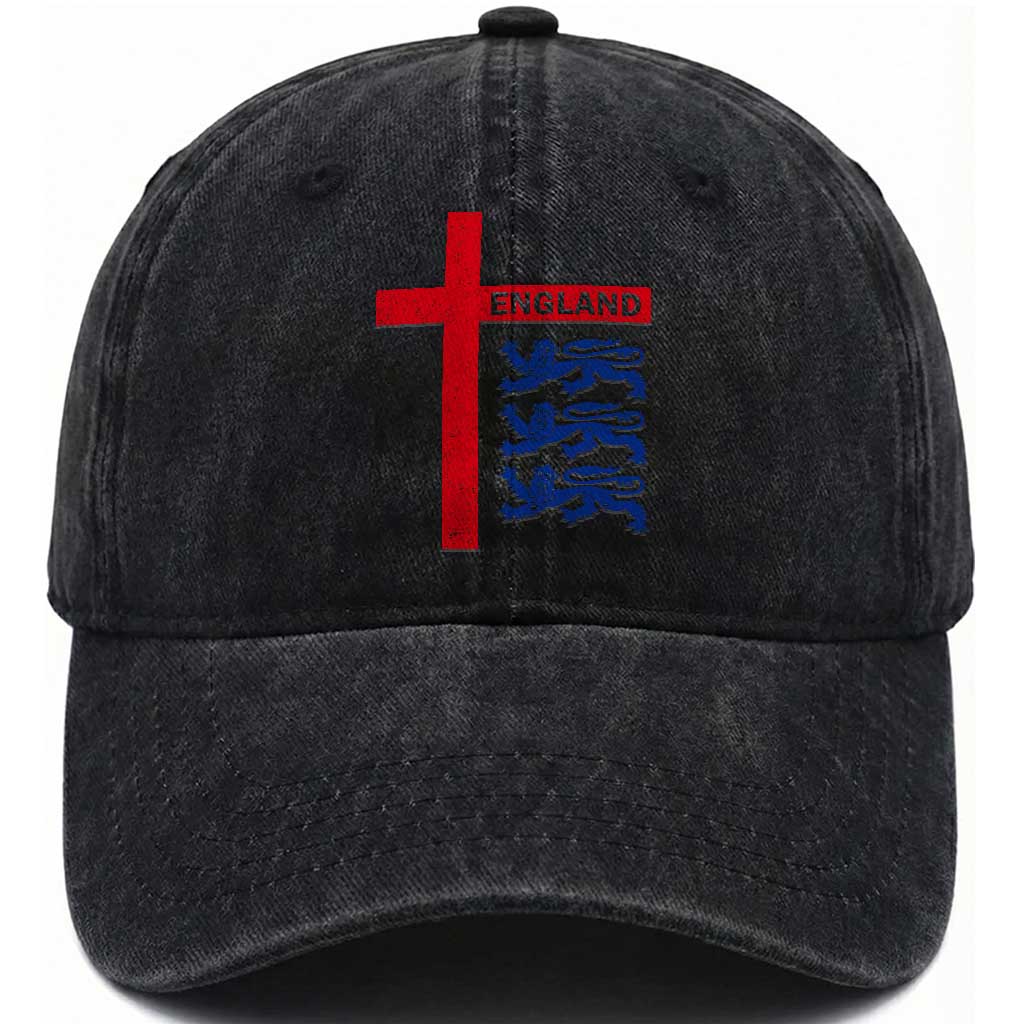 England Football St George Cross Three Lions Emblem Washed Cotton Baseball Cap
