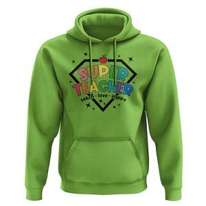 Funny Teacher Back To School Hoodie Super Teacher Teach Love Inspire Apple TS11 Lime Print Your Wear