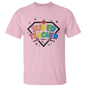 Funny Teacher Back To School T Shirt Super Teacher Teach Love Inspire Apple TS11 Light Pink Print Your Wear