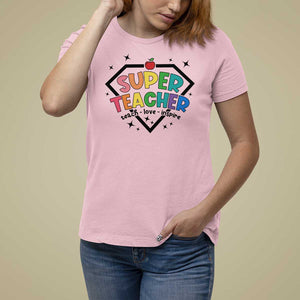 Funny Teacher Back To School T Shirt For Women Super Teacher Teach Love Inspire Apple TS11 Light Pink Print Your Wear