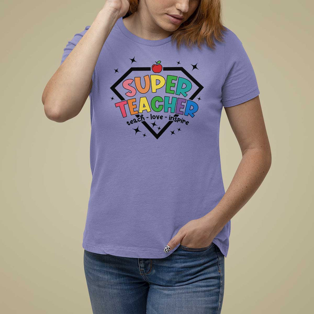 Funny Teacher Back To School T Shirt For Women Super Teacher Teach Love Inspire Apple TS11 Violet Print Your Wear