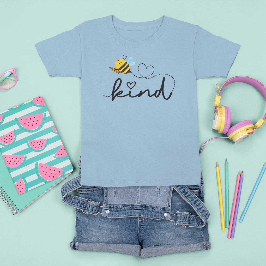 Positive Quote Bee T Shirt For Kid Be Kind Pencil Back To School Bumblebee TS11 Light Blue Print Your Wear