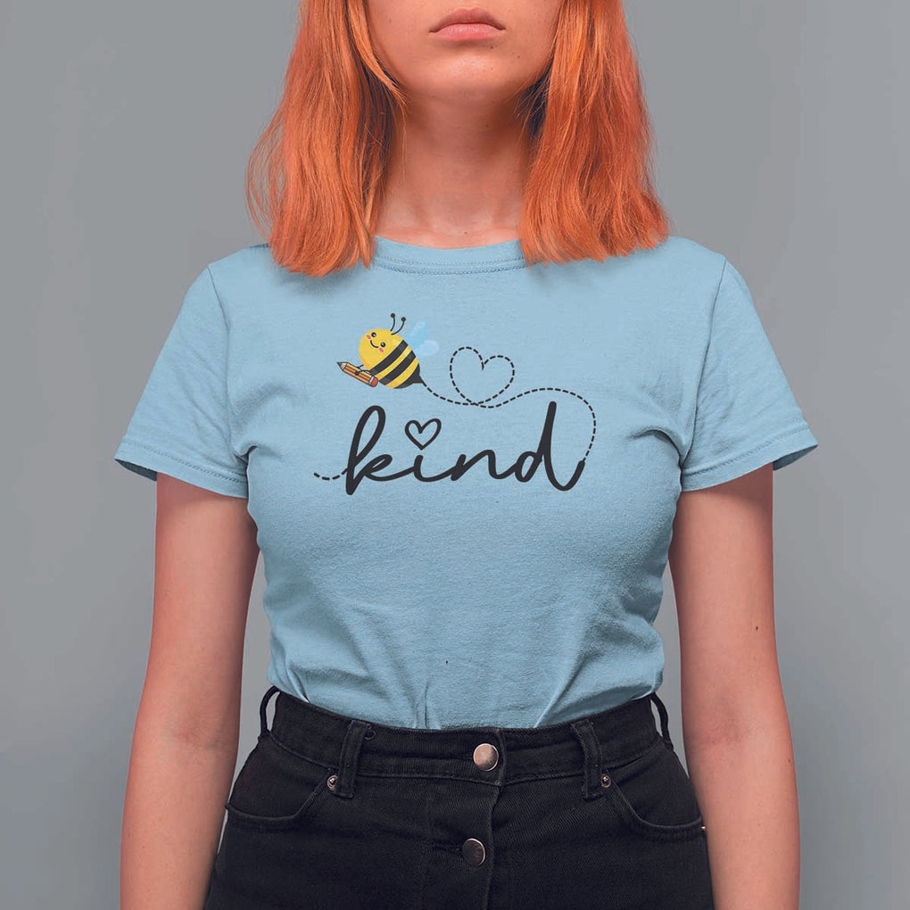 Positive Quote Bee T Shirt For Women Be Kind Pencil Back To School Bumblebee TS11 Light Blue Print Your Wear