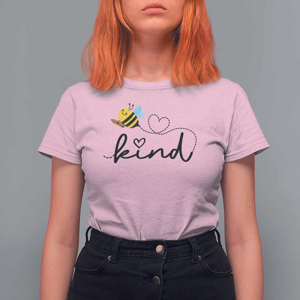 Positive Quote Bee T Shirt For Women Be Kind Pencil Back To School Bumblebee TS11 Light Pink Print Your Wear