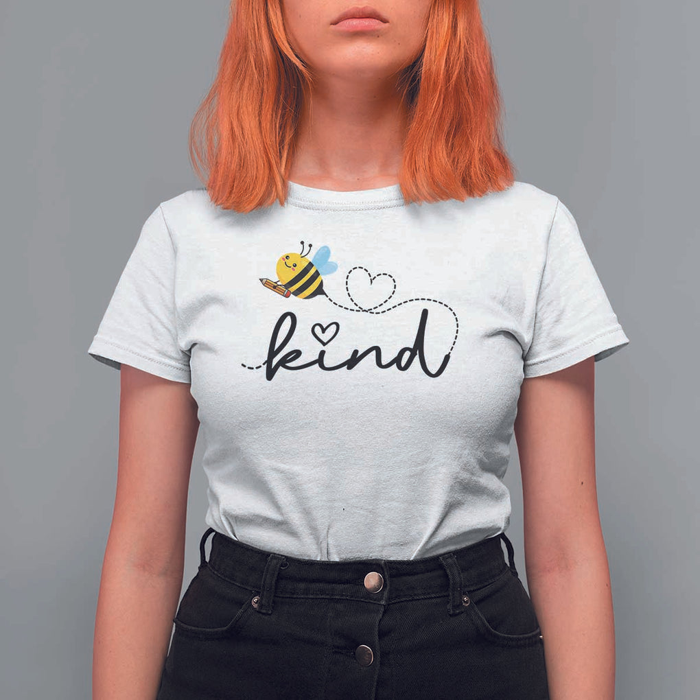Positive Quote Bee T Shirt For Women Be Kind Pencil Back To School Bumblebee TS11 White Print Your Wear