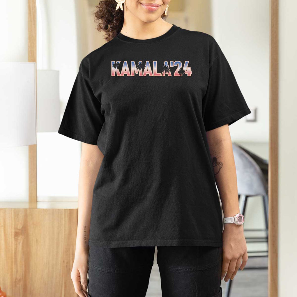 Kamala'24 T Shirt For Women Coconut Tree USA Flag TS11 Black Print Your Wear