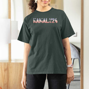 Kamala'24 T Shirt For Women Coconut Tree USA Flag TS11 Dark Forest Green Print Your Wear
