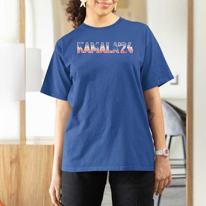 Kamala'24 T Shirt For Women Coconut Tree USA Flag TS11 Royal Blue Print Your Wear