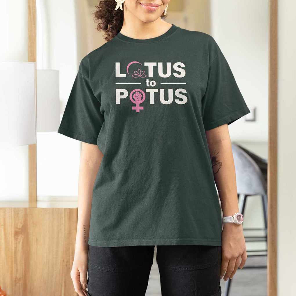 Lotus To Potus T Shirt For Women Harris Woman Potus 47 Feminist TS11 Dark Forest Green Print Your Wear