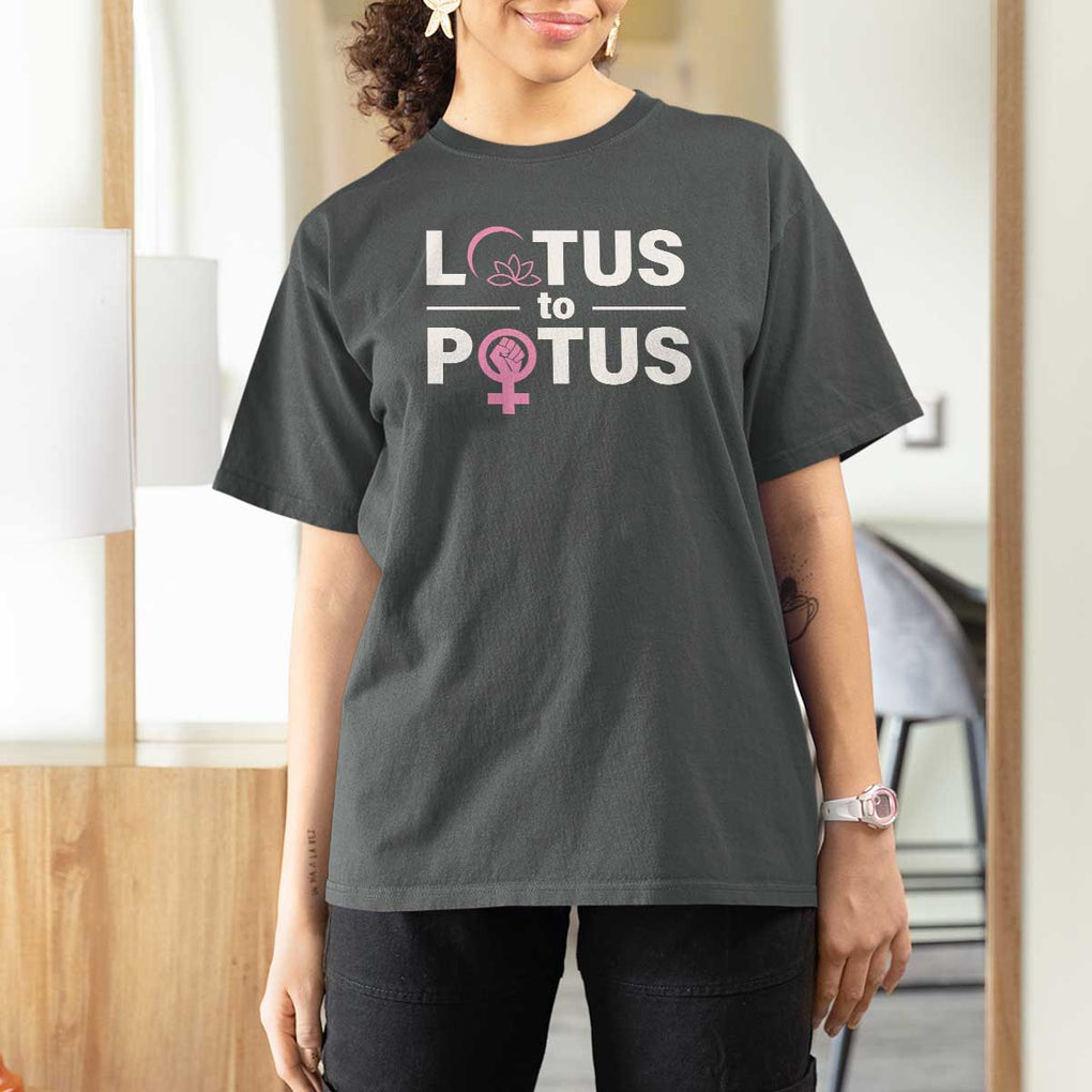 Lotus To Potus T Shirt For Women Harris Woman Potus 47 Feminist TS11 Dark Heather Print Your Wear