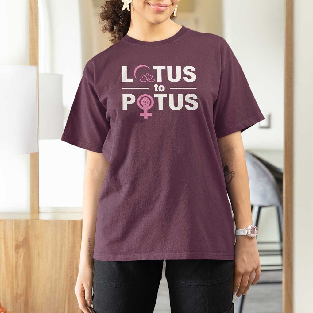 Lotus To Potus T Shirt For Women Harris Woman Potus 47 Feminist TS11 Maroon Print Your Wear
